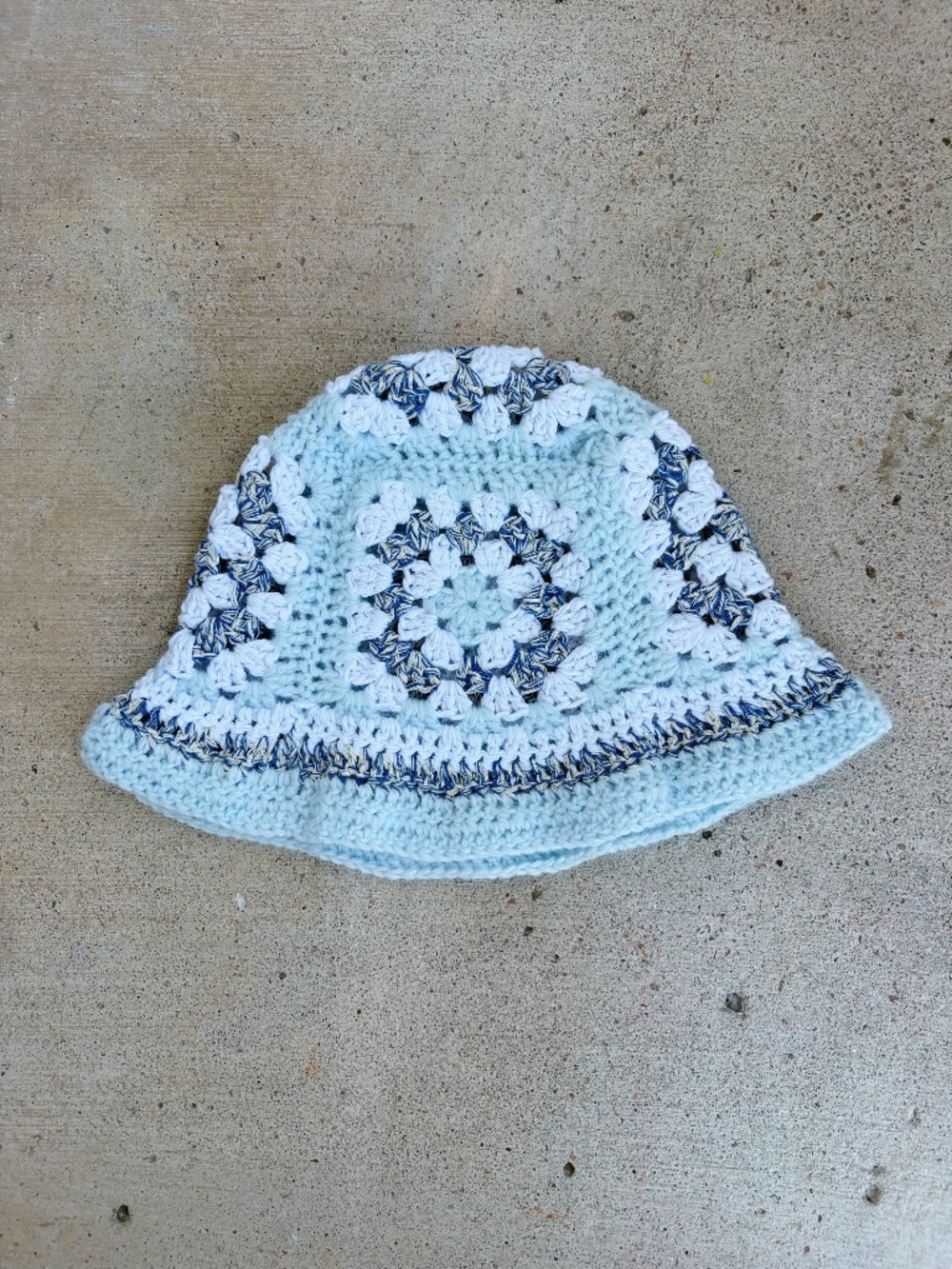 Crocheted Bucket Hat in Blue and White